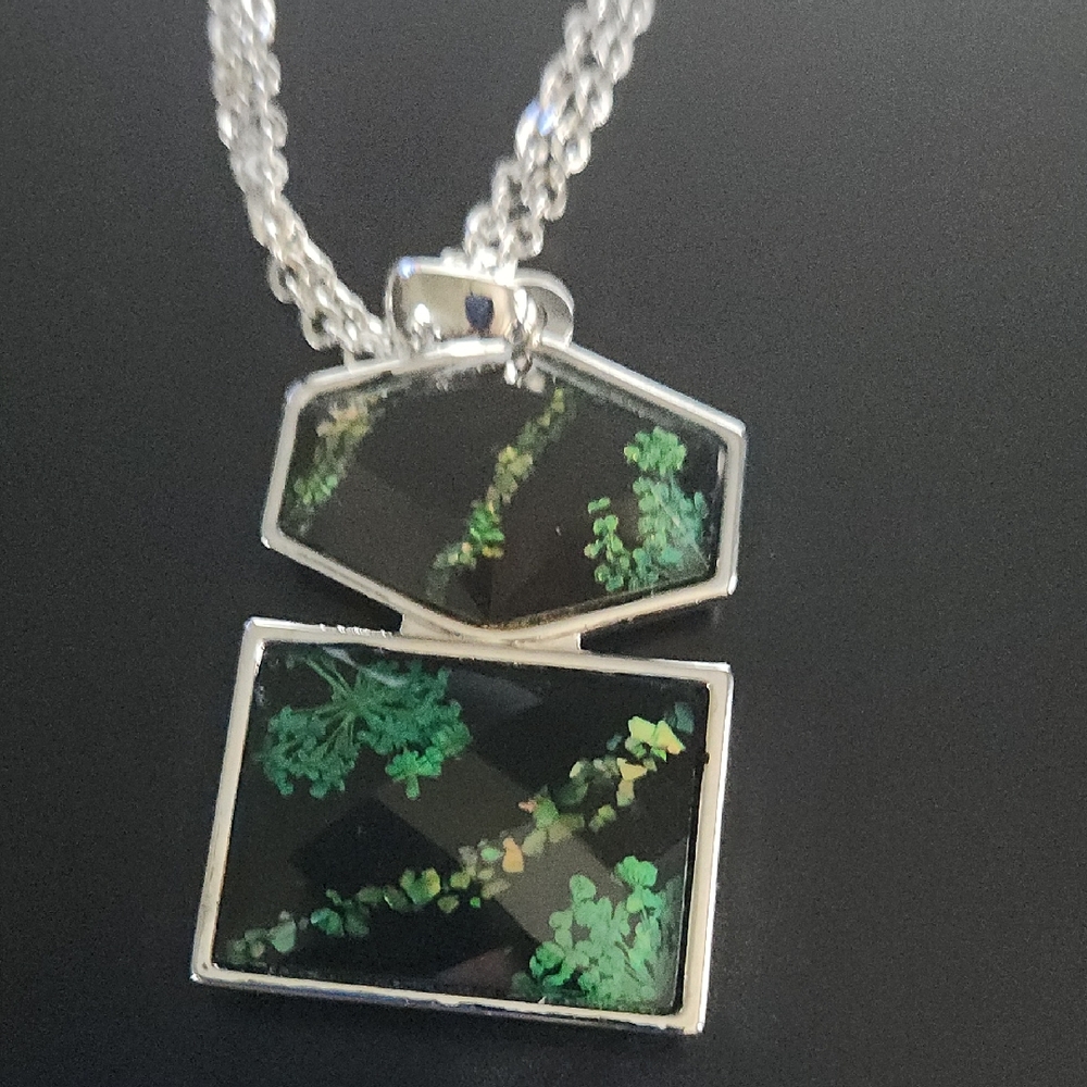 Silver Pendant Necklace with Green Accents